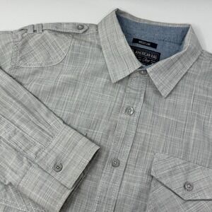American Rag Shirt Mens Medium Gray Plaid Long Sleeve Button Front Epaulet